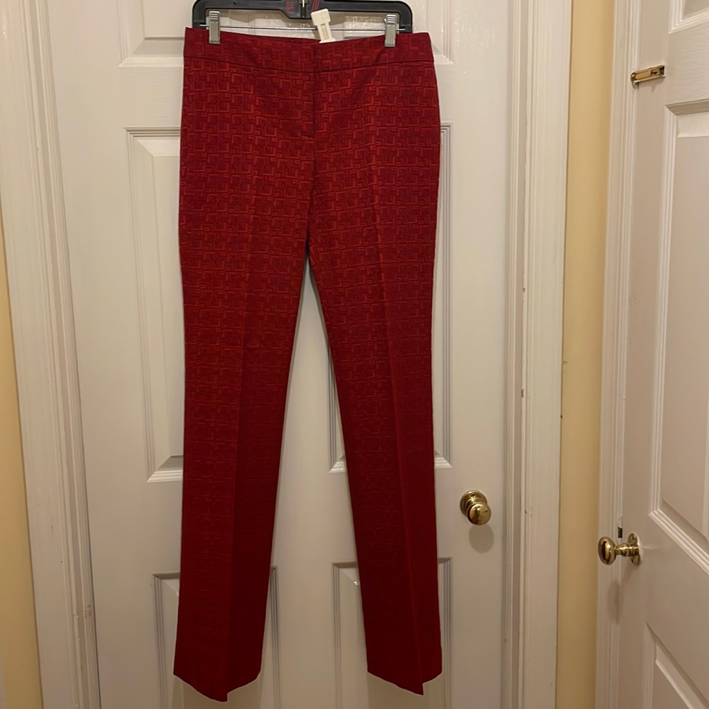 Beautiful Embossed Print Tone On Tone Red Dress Pants